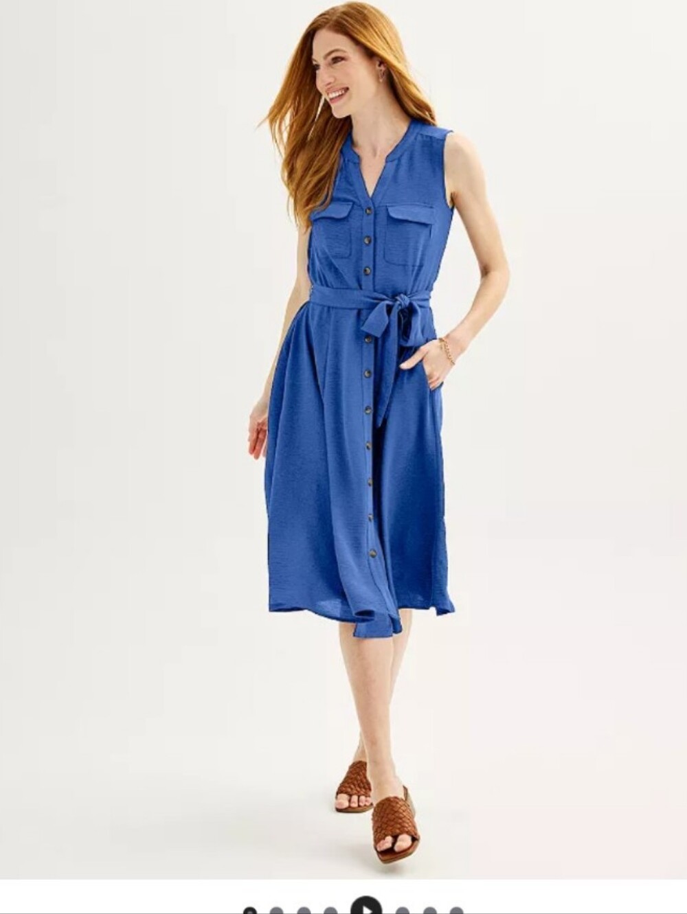 NWT Croft & Barrow Blue Sleeveless Belted Full Button‎ Shirt Dress Size L